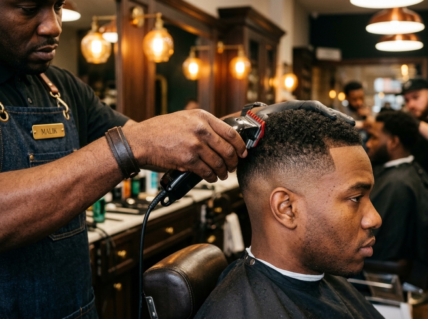 Barber blending a fade